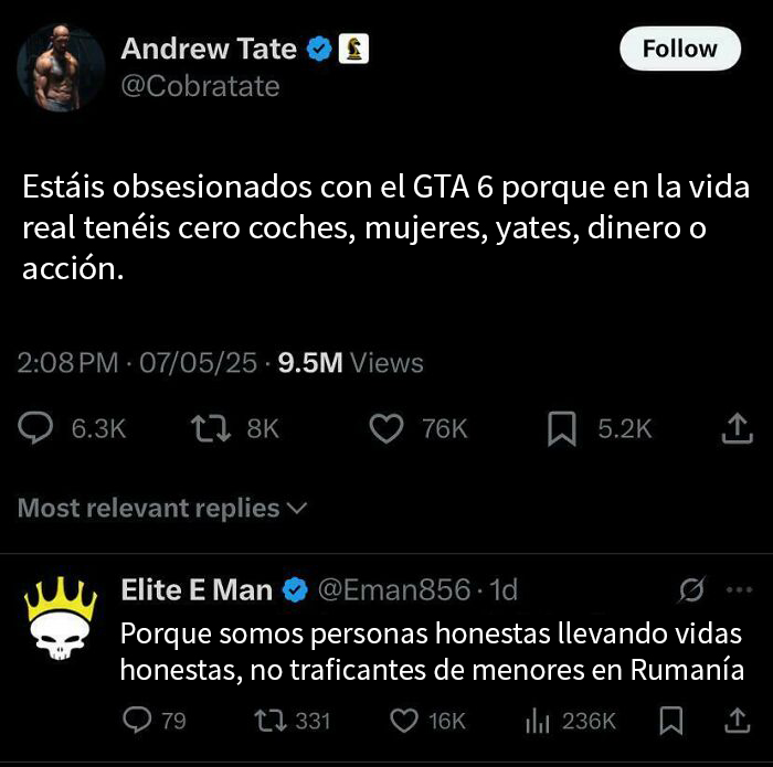 Tuit con insultos salvajes sobre obsesión con GTA 6, vidas reales y respuestas polémicas en redes sociales.
