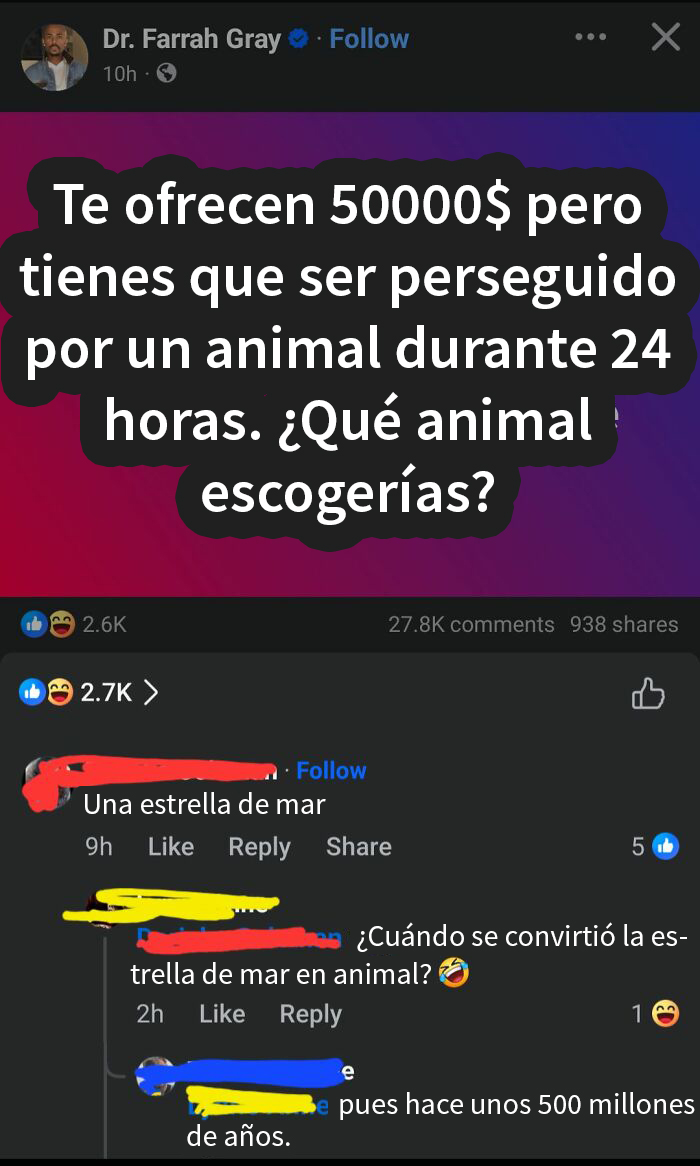 Publicación de redes sociales con comentarios divertidos sobre animales y persecución, relacionada con personas que evitan corregir.