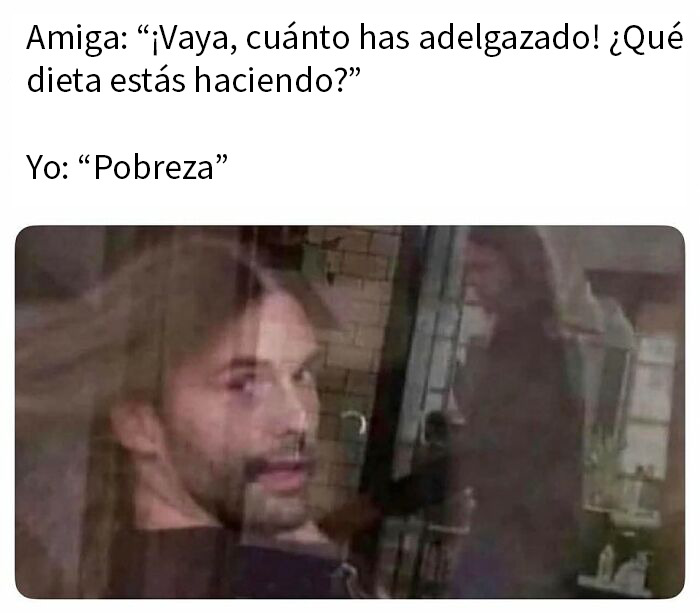 Hombre con expresión sarcástica respondiendo a pregunta sobre dieta, meme que domina el sarcasmo y humor irónico.