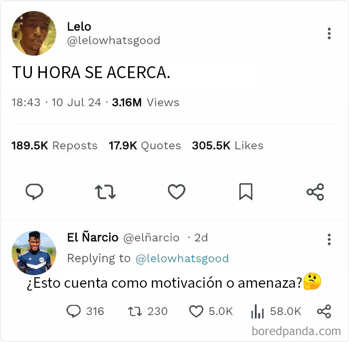 Pantallazo de tuit sarcástico con diálogo humorístico, ideal para memes que son más graciosos con sarcasmo.