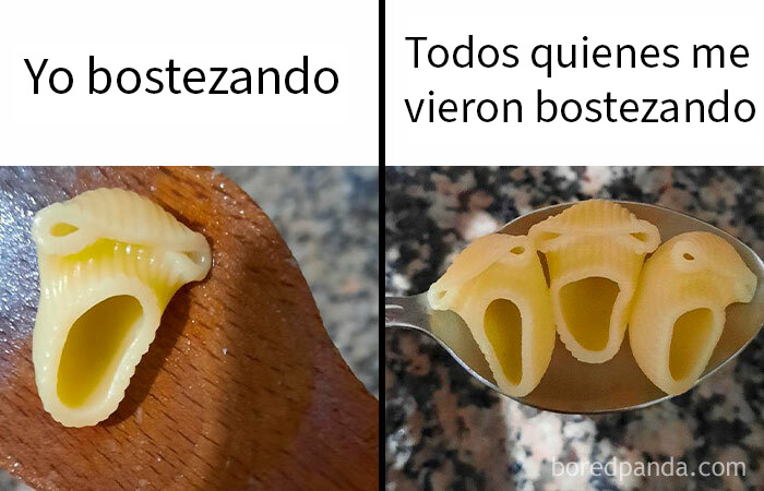 Pasta con forma de boca abierta en imagen humor sarcástico sobre memes que tienen más gracia con sarcasmo.