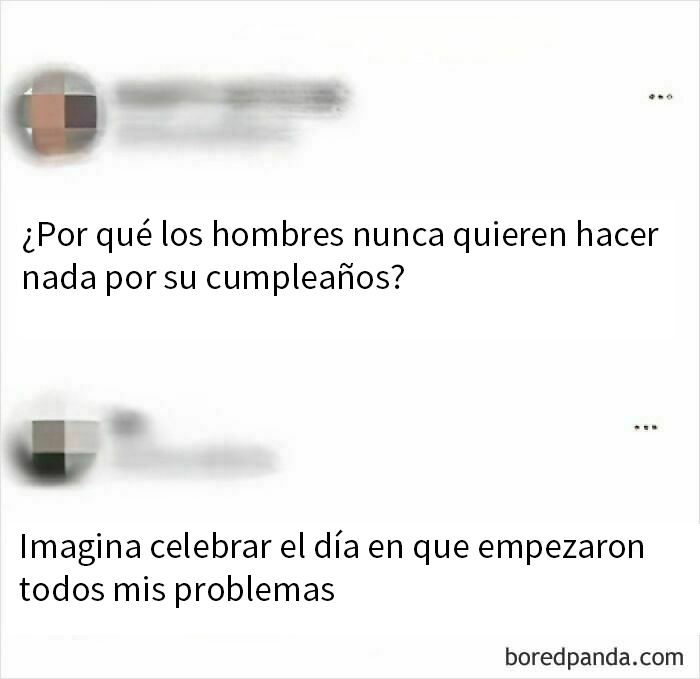 Memes divertidos sobre la estupidez humana ilustran sarcástico diálogo sobre cumpleaños y problemas personales.