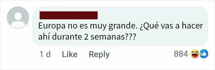 Comentario mostrando ignorancia estadounidense sobre Europa y su tamaño, reflejando ejemplos absurdos y estereotipos.
