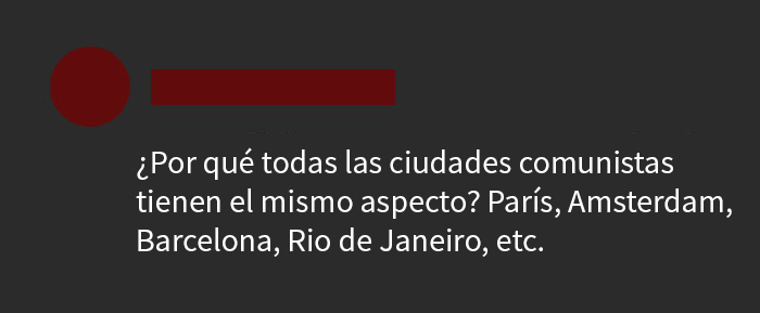 Texto en imagen con ejemplos de ignorancia estadounidense, preguntando sobre ciudades comunistas iguales.
