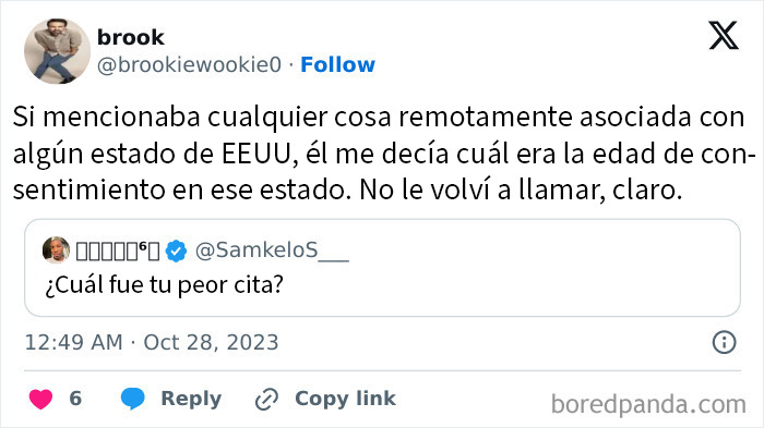 Tuit compartiendo una experiencia de una cita que no salió bien, vinculada a estados de EEUU.