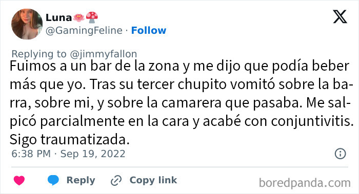 Tweet de experiencia incómoda en una cita que no salió bien, compartida en internet como parte de citas fallidas.
