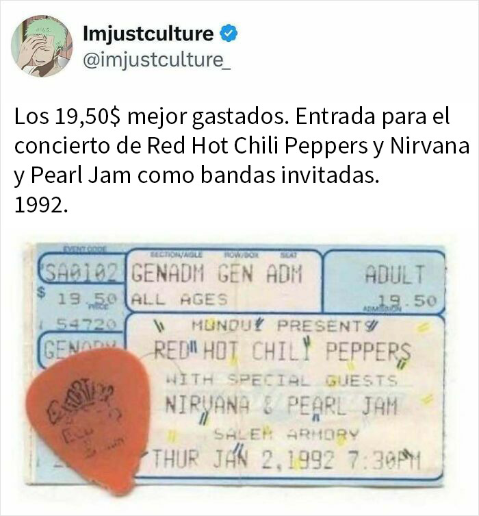 Entrada antigua para concierto de Red Hot Chili Peppers y Nirvana, historia fascinante para los más curiosos fans de la música.