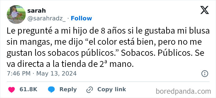 Tuit con frase original y divertida que incluye una opinión inesperada, destacando las mejores frases únicas.