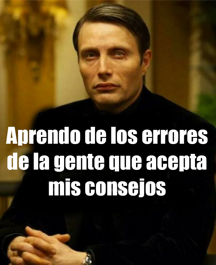 Hombre con expresión seria acompañado de meme divertido sobre aprender de errores, meme divertido para risas diarias