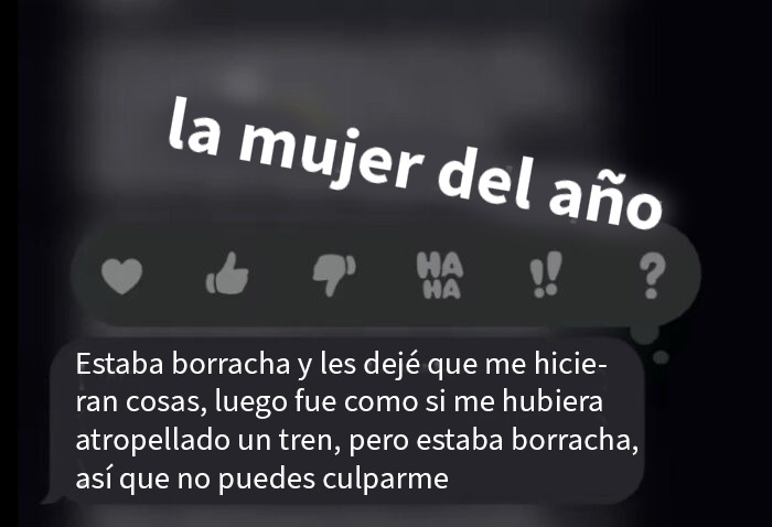 Captura de pantalla con mensaje de texto expuesto por mujer del año mostrando razones de hombres ridículos y conversaciones polémicas.
