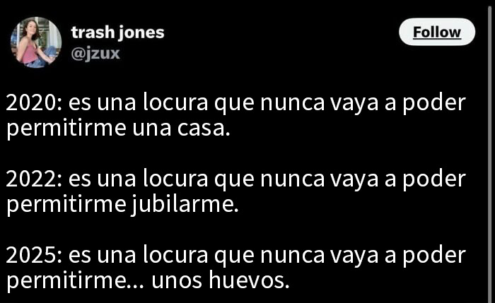 Tuit con humor que juega peligrosamente en el límite de lo divertido y lo ofensivo sobre la dificultad económica futura.