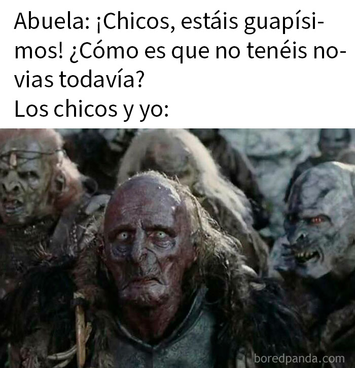 Memes sarcásticos con personajes zombis reaccionando a preguntas incómodas sobre novias y apariencia física.