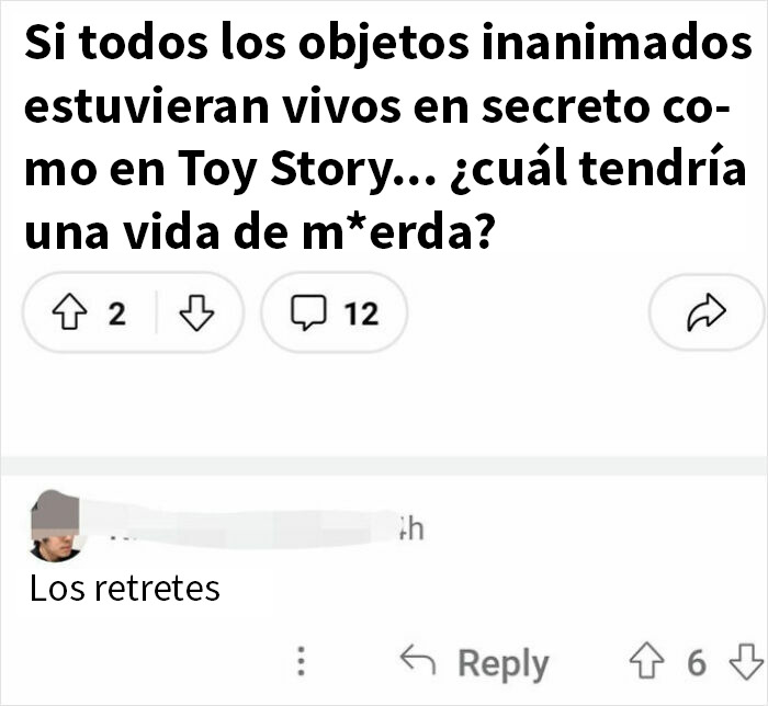 Respuesta brutal sobre objetos inanimados vivos con vida difícil en un comentario de foro humorístico.