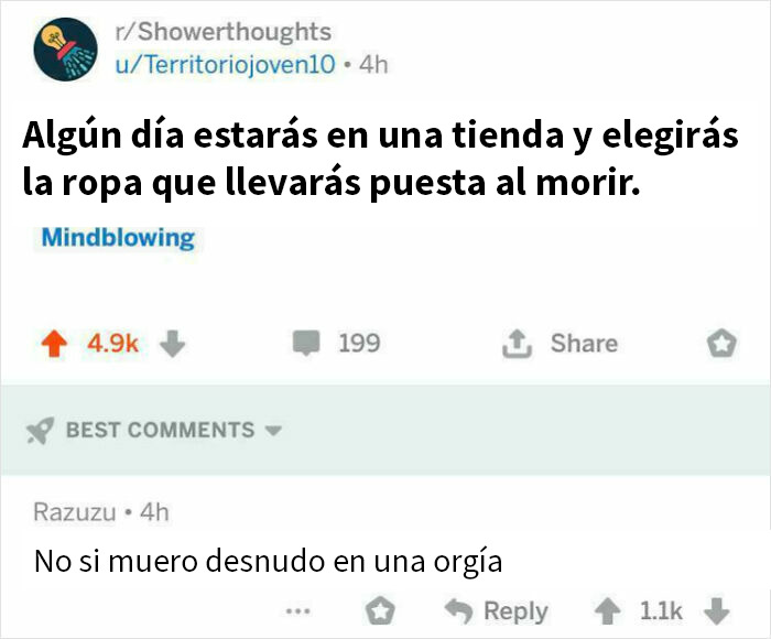 Comentario brutal sobre elegir ropa al morir, destacando respuestas impactantes y pensamientos sorprendentes en Reddit.