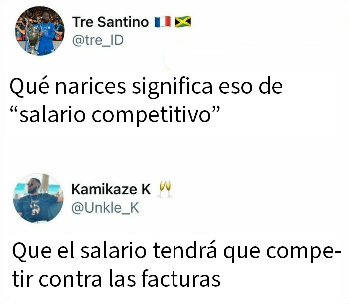 Captura de pantalla de conversación sobre salario competitivo con respuestas brutales y humor en redes sociales
