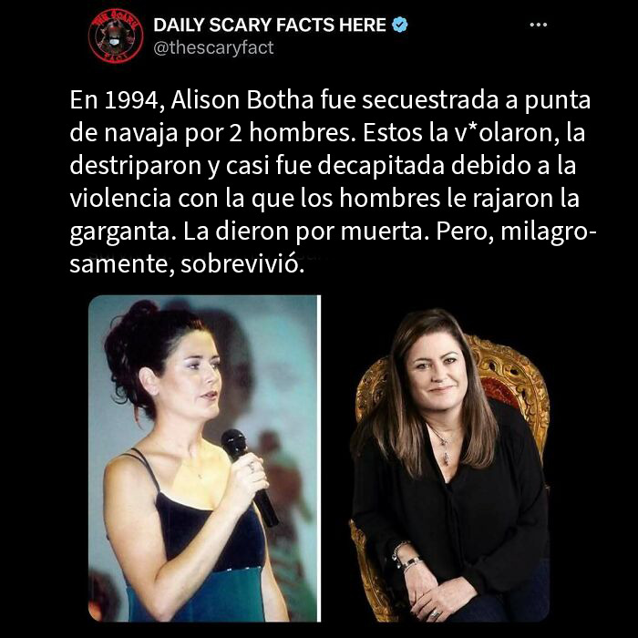 Mujer sobreviviente de secuestro y violencia extrema en 1994, dato terrorífico que no deberías leer a oscuras.