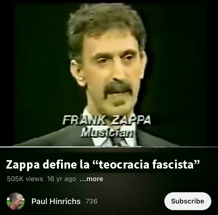 Frank Zappa explicando teocracia fascista en una entrevista, ejemplo de personas que envejecen como el vino con razón.