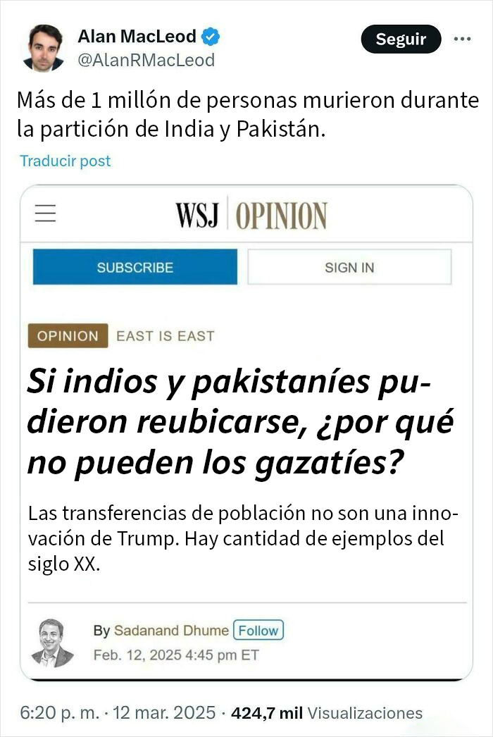 Publicación en Twitter sobre traslado de población con contexto histórico, ilustrando intentos y planes del universo.