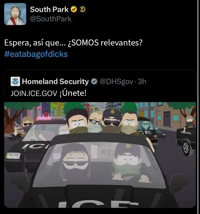 Personajes de South Park en un intento fallido detenido por la policía en una escena cómica del universo animado