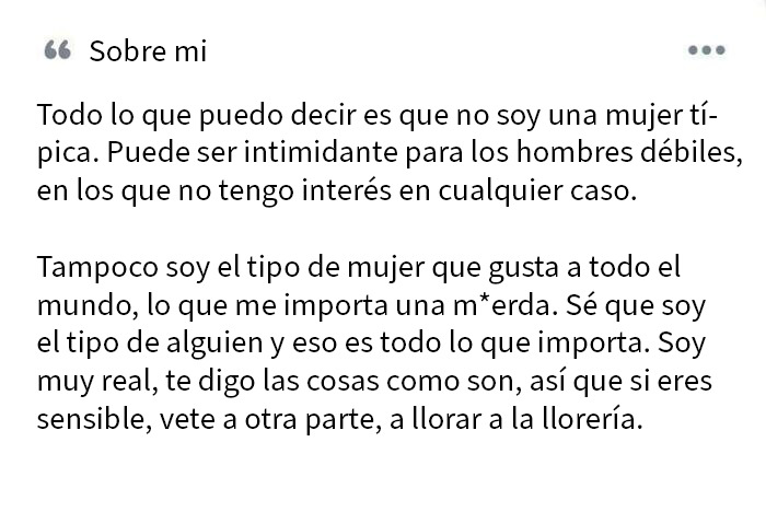 Texto destacado sobre mujeres tóxicas que se creen princesas, describiendo una actitud realista y desafiante hacia ellas.