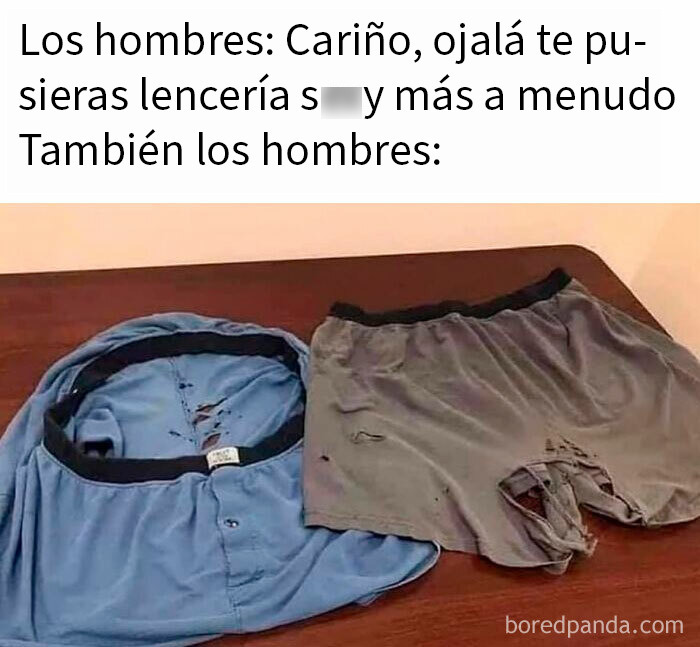 Ropa interior masculina vieja y rota, meme divertido relacionado con los mejores memes para enviar a tus amigos.