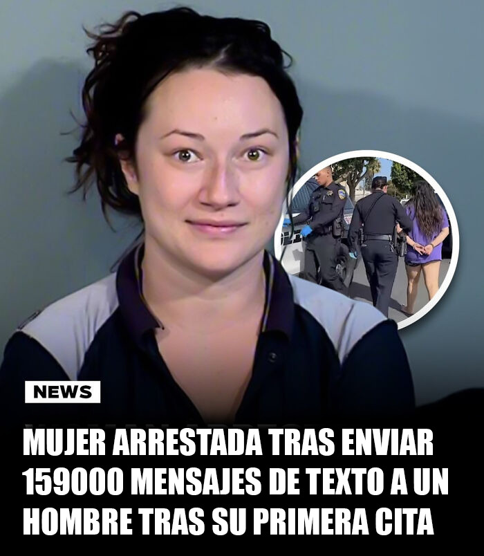 Mujer tóxica sonriente arrestada, con policía deteniendo a otra mujer en escena relacionada a mensajes excesivos.