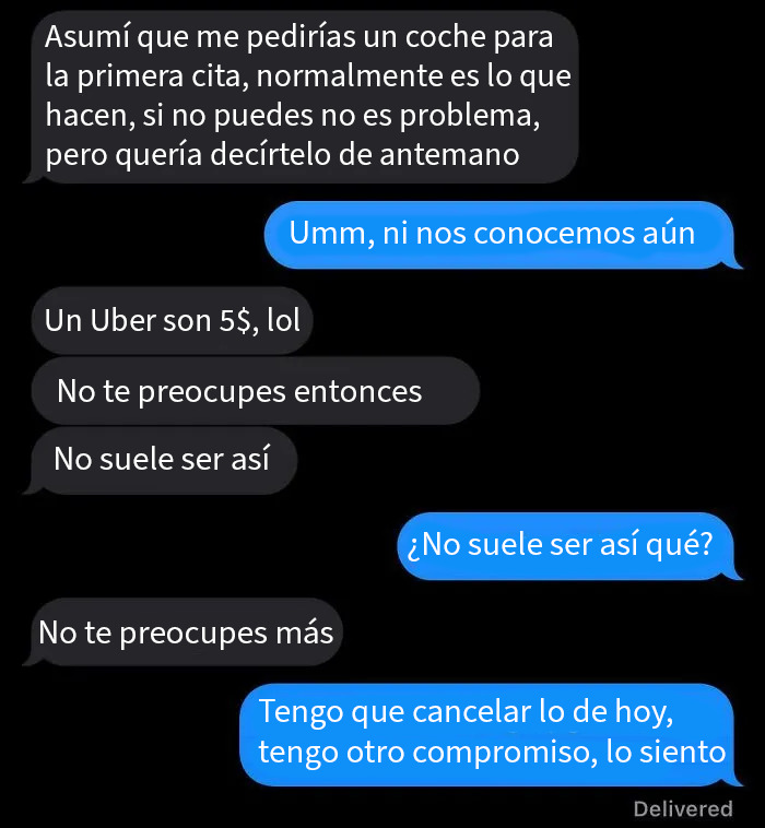 Conversación de mensajes mostrando comportamiento tóxico de una mujer que se cree princesa sin poner los pies en el suelo.