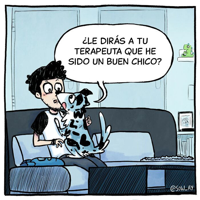 Cómic de animales mostrando perros conversando y esperando, estilo humor gráfico popular en cómics de animales.