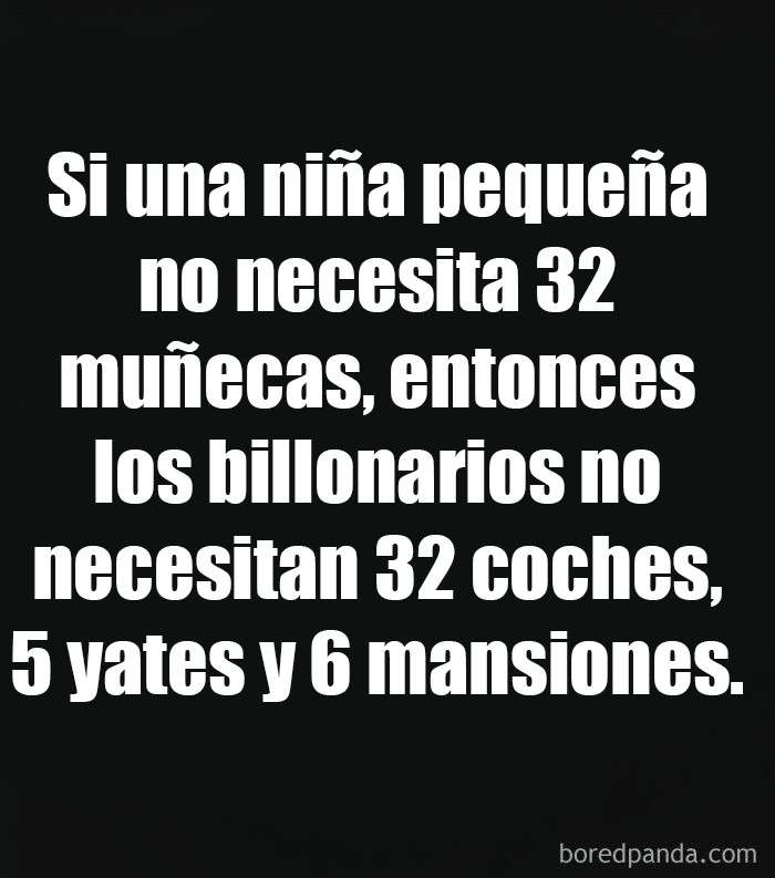 Texto en blanco sobre fondo negro sobre consumo excesivo que cuestiona la necesidad de tener múltiples objetos personales y de lujo.