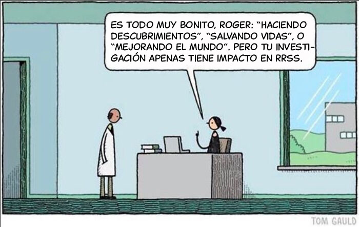 Caricatura humorística sobre publicaciones aleatorias y divertidas en grupo online Delirios de suficiencia.