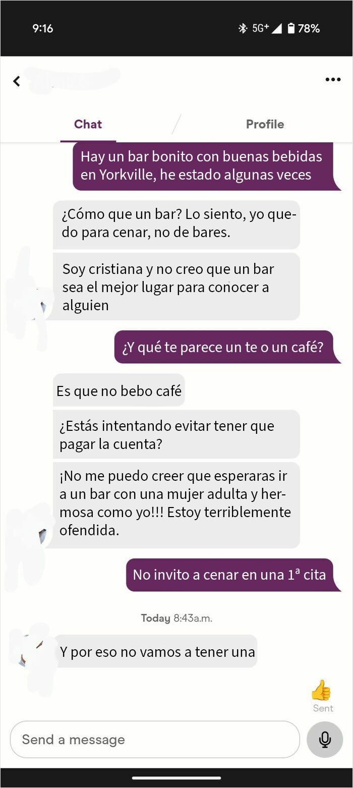 Captura de pantalla de chat que muestra conversación de comportamiento delirante online de mujer criticada.