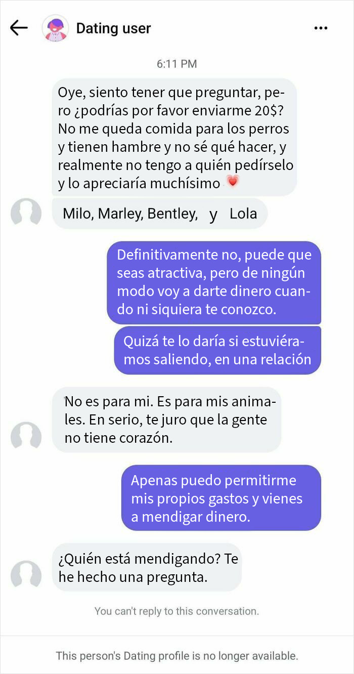 Chat de citas online mostrando comportamiento delirante y llamado en redes sociales por su actitud insensible.