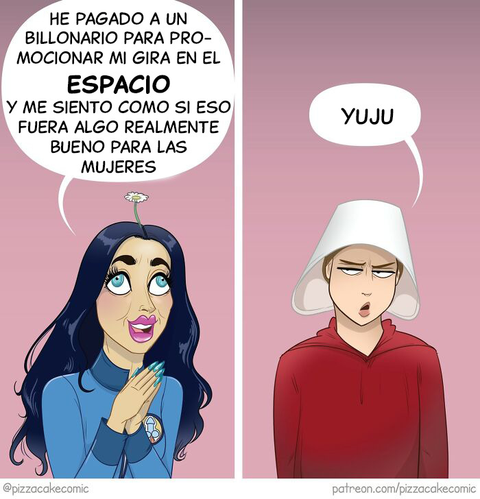 Cómic divertido sobre la vida y el caos cotidiano con personajes expresivos y diálogo humorístico en fondo rosa.
