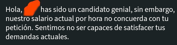 Mensaje de rechazo laboral por salario, ejemplo de personas que fueron rechazadas brutalmente en negociaciones de empleo.