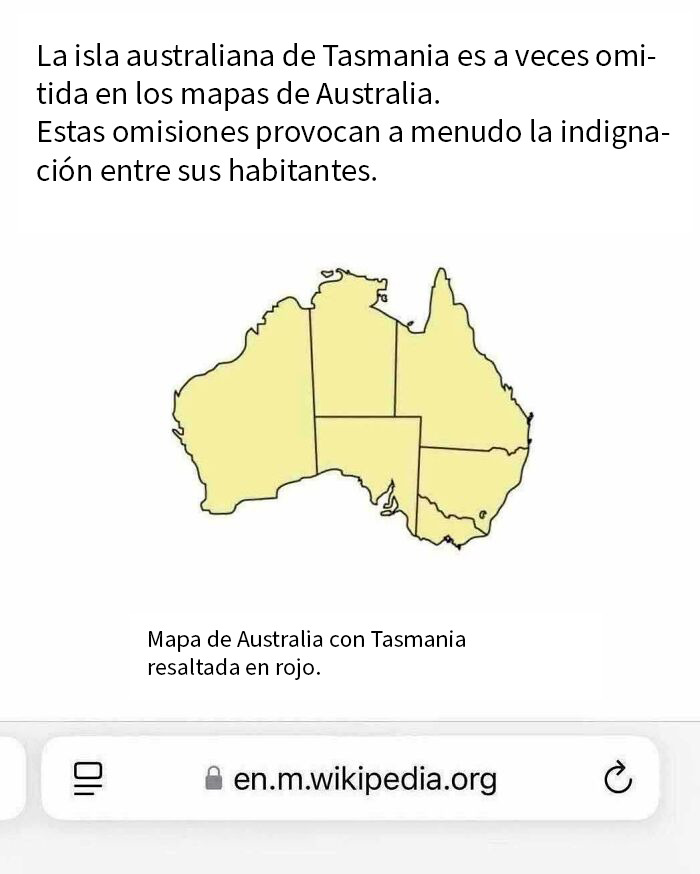 Mapa de Australia sin la isla de Tasmania, un error común que no salió como se planeó pero genera risas.