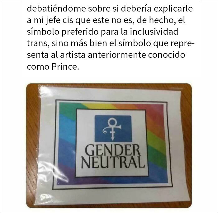 Imagen de símbolo gender neutral confundido con el símbolo del artista Prince en contexto de cosas que no salieron como se planeó.