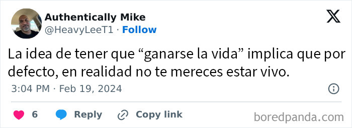 Tweet de usuario reflexionando sobre el concepto de "ganarse la vida" que genera confusión y facepalm entre las personas.