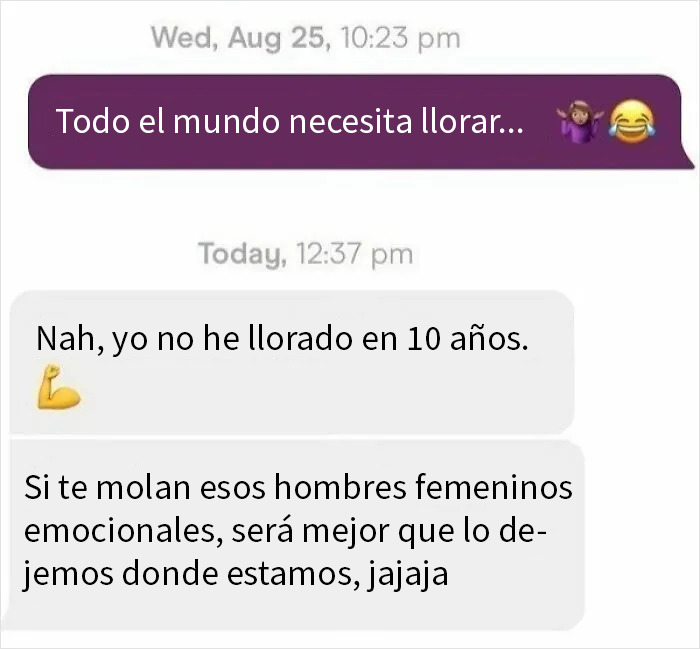 Captura de pantalla de mensajes que muestran comportamientos patéticos y cringe de hombres revelando su verdadero yo.