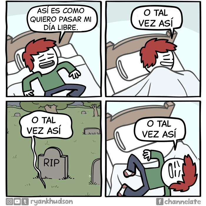 Comic divertido con humor oscuro donde dos fantasmas hablan sobre estar muertos y sentirse “muertos por dentro”.