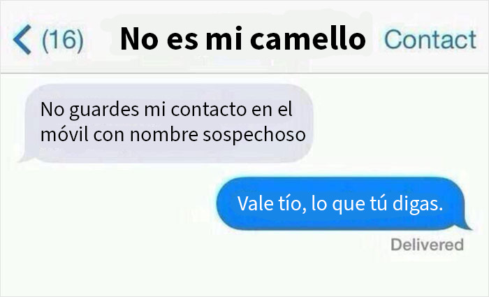 Captura de pantalla de conversación de mensajes de texto divertida que muestra un intercambio gracioso y casual entre dos personas.