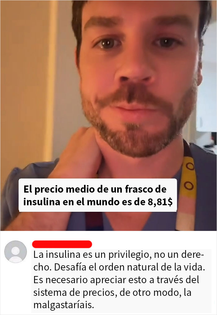 Hombre reflexionando sobre el precio de la insulina y momentos de estadounidenses avergonzándose en línea.