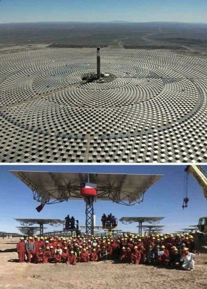 Planta solar en Chile; una celda fotografiada desde la parte inferior 