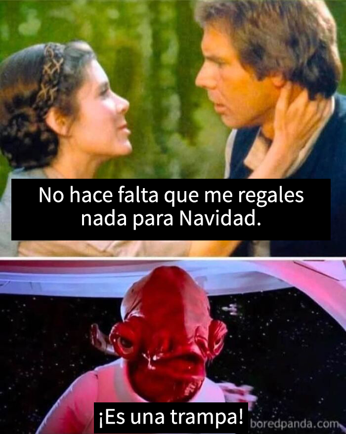 Escena de película con meme divertido sobre regalos de Navidad, capturando humor de memes navideños graciosos.