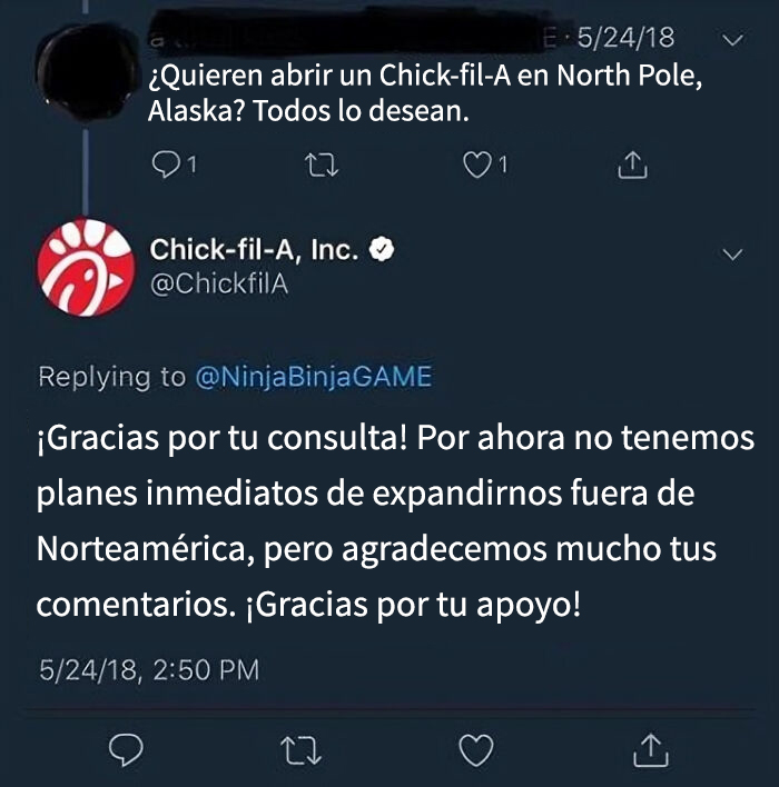 Captura de pantalla de un fallo en redes sociales donde una empresa responde sin considerar expansión global, error común en social media fails.