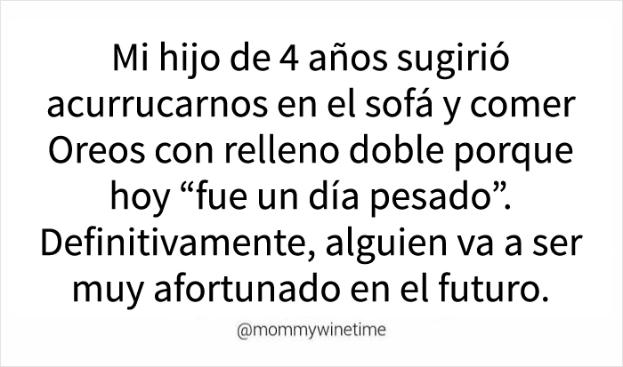 Meme de paternidad divertido sobre un hijo de 4 años que ofrece abrazos y galletas para animar el día difícil.