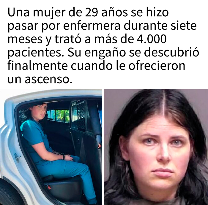 Mujer de 29 años arrestada por hacerse pasar por enfermera tratando a miles de pacientes, relacionada con historias sobre bebidas energéticas.