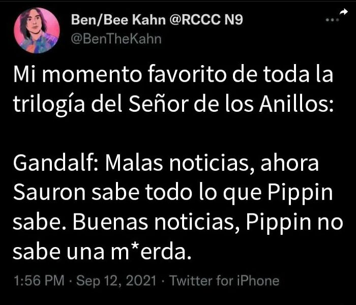 Memes sobre El Señor de los Anillos mostrando un momento icónico entre Gandalf y Pippin en la trilogía.