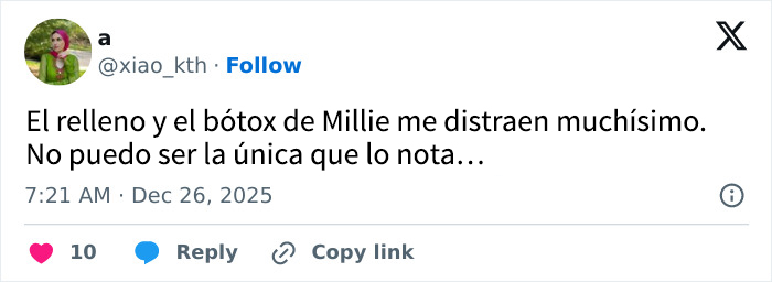 Tuit viral comentando sobre Millie Bobby Brown y su imagen en Stranger Things que genera conversación entre fans.