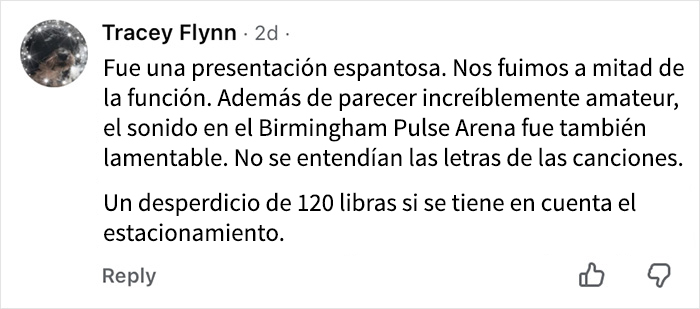 Comentario negativo sobre una función de El mago de Oz que provocó que muchos espectadores abandonaran la sala. Comentario negativo sobre una función de El mago de Oz que provocó que muchos espectadores abandonaran la sala.
