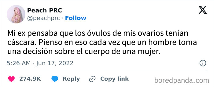 Tweet de mujer usando humor agudo para responder comentarios sobre decisiones de hombres respecto al cuerpo femenino.